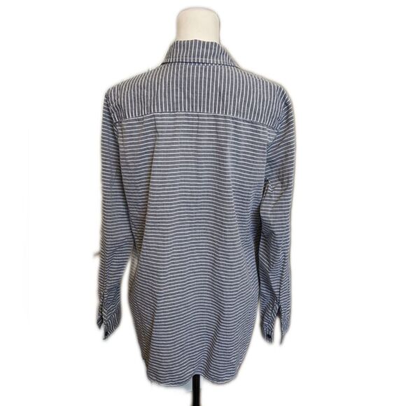 Tommy Hilfiger grey & white striped cotton button up tunic blouse L - Picture 2 of 8